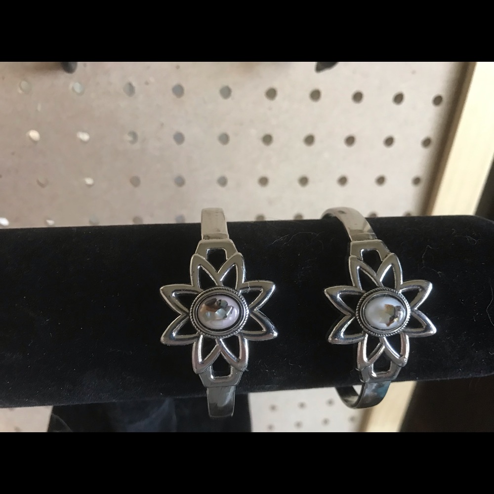 Cuff bracelets w/white inlay & center specks.